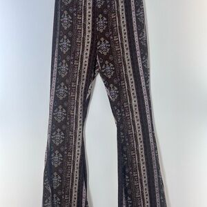 Vertical Stripe Pattern Flared Pants - Black & Mauve